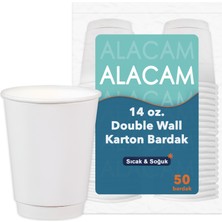 Alacam Ambalaj 50 Adet Double Wall Beyaz Karton Bardak - Isiya Dayanikli, Cift Katmanli Bardak (14 Oz - 350 Ml)