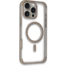 Fuchsia iPhone 16 Pro ile Uyumlu Hilton Kablosuz Şarj Özellikli Kapak - Gold