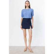 On Triko Yırtmaç Detaylı Şort Etek 54217