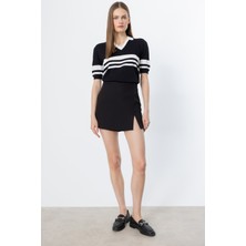 On Triko Yırtmaç Detaylı Şort Etek 54217