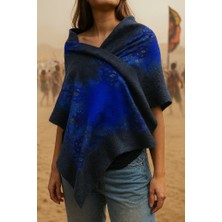 Ipek & Keçe Doğal Frekans Sanat Şalları | Siyah & Mavi Ipek Keçe Kadın Şal