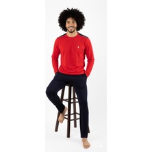Erkek Uzun Kol Kırmızı Pamuklu Pijama Takımı Likralı Rahat Kalıp C6T1N05