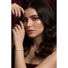 Aslı Kiraz Jewerly Oval Zirkon Taşlı Çelik Kararmaz Kadın Bileklik Gümüş Ovl-Zrkn-Clk-Kdn-Blklk-Gms