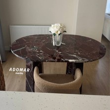 Adomar Marble Vişne Mermer Yemek Masası, Rosso Levanto Mermer Masa, Oval Yemek Masası, Özel Ölçü