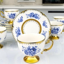 Kosova Züccaciye Kosova Blue Rose 90 ml 6’lı Ayaklı Kahve Fincan Takımı