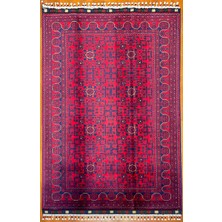 El Dokuma Afgan Halı Yıldız Desenli Bordo Renk 2.5 Metre Kare