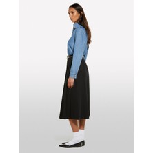 Sisley Viskozlu Pileli Yırtmaç Detaylı Midi Etek Kadın Siyah Etek - 325P4KVXL002M