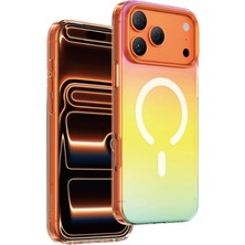 Keephone Apple iPhone 17 Pro Max Kılıf Işıltılı Renk Geçişli Gökkuşağı Rainbow Magsafe Kapak - Turuncu