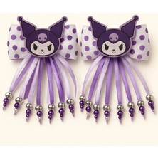 Bym Style Kız Çocuk Toka 2 Adet Kuromi Desenli Puantiyeli Kurdele Saç Aksesuar