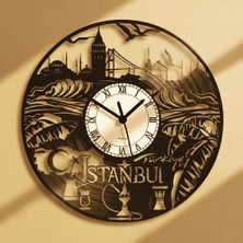 Craftverse Istanbul Silüetli Geri Dönüşüm El Emeği Plak Duvar Saati