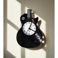 Craftverse Gitar Formlu El Yapımı Vinil Plak Duvar Saati – Retro Müzik Dekoru