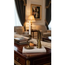 Montdekor El Yapımı Mermer Taşlı Bronz Desenli Mumluk (12x20x20 cm)