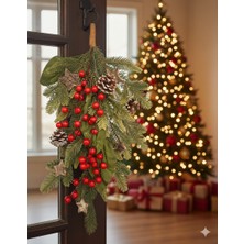 Dodomar 55 cm – Kırmızı Berryli Kancalı Yılbaşı Çam Dalı Karlı Dekoratif Dal Süsleme Aksesuarı