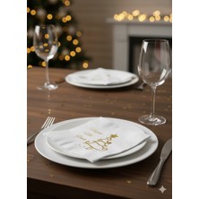 Dodomar 16'lı Yılbaşı Temalı Çift Katlı Peçete - Happy New Year Gold Varaklı Beyaz Lüks Davet Peçetesi Seti