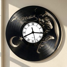 Craftverse Atatürk Siluetli Vinil Plak Duvar Saati – El Yapımı & Geri Dönüşüm Tasarım