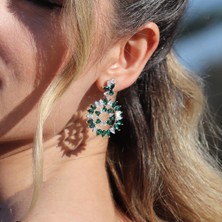 Necati Gün Yeşil Zirkon Damla Taşlı Gümüş Küpe