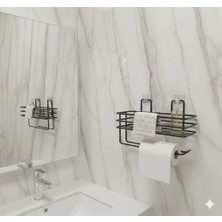 UG Home Yapışkanlı Raflı Solo Havluluk Peçetelik Siyah Banyo Rafı Mutfak Banyo Düzenleyici