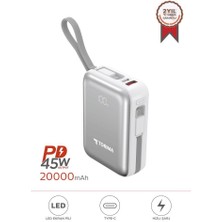 Torima TRM-1028 Beyaz 20000 mAh Type-C Lightning 45 W Hızlı Şarj Dijital Göstergeli Powerbank