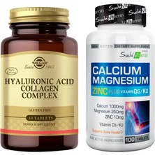 Solgar Hyaluronic Acid Collagen Complex 30 Tablet + Suda Vitamin Calcium Magnesium Zinc K2 D3 100 Tablet
