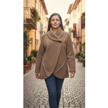 Kadın Tek Düğmeli Uzun Kol Kuzu Tasarım Ceket