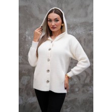 Kadın Düğmeli Kapüşonlu Yumuşak Doku Ceket