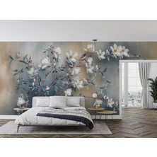 Grown Mavi Kuşlu Manolya Dalı Duvar Kağıdı