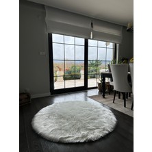Doğuş Peluş Halı A Post Beyaz Yumuşak Dokulu Peluş Halı Yuvarlak