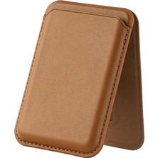 Bix Tmw4 iPhone Magsafe Uyumlu Deri Cüzdan Manyetik Kartlık Standlı Katlanabilir Kahverengi