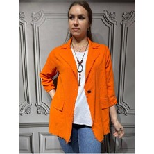 Kadın Tek Düğmeli Keten Pamuk Uzun Kol Ceket