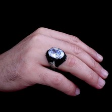 Takı925 925 Ayar Gümüş Beyaz Renk Zirkon Taşlı Tuğra Model Yüzük