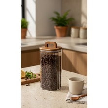 Mien Akasya Kapaklı Cam Kavanoz 1850 ml –büyük Boy Kahve, Bakliyat & Kuruyemiş Saklama Kabı–ahşap Kapaklı Kavanoz