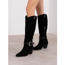 Ece'nin Butiği Bola Siyah Süet Hakiki Deri Kadın Çizme