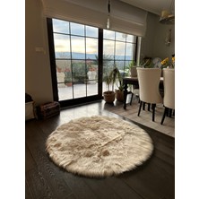 Doğuş Peluş Halı A Post Bej Yumuşak Dokulu Peluş Halı Yuvarlak