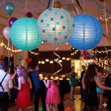 Dodomar 25 cm – 3'lü Mavi Tonları Japon Feneri Seti Puantiyeli Lacivert Açık Mavi Parti Dekoru