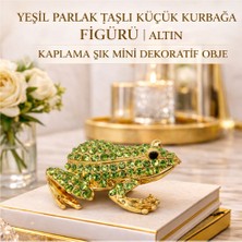 Yeşil Parlak Taşlı Küçük Kurbağa Figürü | Altın Kaplama Şık Mini Dekoratif Obje