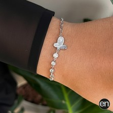 En Gümüş Gümüş Sedefli Ataç Zincir Suyolu Beyaz Taşlı Kelebek Bileklik 925ct