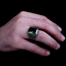 Takı925 925 Ayar Gümüş Olive Yeşil Renk Zirkon Taşlı Model Yüzük