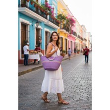 Home Decors By Özlem Hasır Omuz Çantası Plaj Çantası Günlük Çanta El Emeği Handmade mor çanta