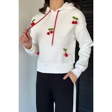 Gülseli Kadın Kirazlı Kapüşonlu Üç Iplik Şardonlu Sweatshirt P-00019712