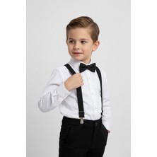 Merdia Kids Erkek Çocuk Uzun Kol Beyaz Gömlek ve Siyah Askı Papyon Takım