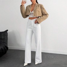 Beyaz Uzun Geniş Paçalı Kot Pantolon