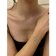 miraç gümüş takı atölyem 925 Ayar Gümüş 2 Zincirli Nazar Boncuklu Bileklik