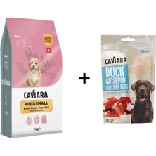 Caviara Tavuklu Mini Küçük Irk Yavru Köpek Maması 2 kg + 1 Adet Caviara Ördek Etli Kalsiyum Kemik Köpek Ödülü 80 gr