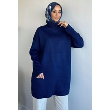 Julude Gülseli Balıkçı Yaka Yırtmaçlı Tesettür Triko Tunik P-00019890