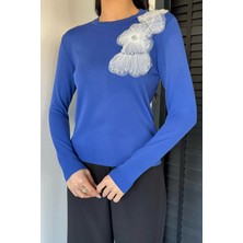 Gülseli Kadın Bisiklet Yaka Çiçek Figürlü Triko Bluz P-00018056