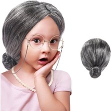 Tuncel Store Gri Renk Yaşlı Peruğu Takma Saç Büyükanne Peruğu Yetişkin Çocuk Uyumlu (5389)