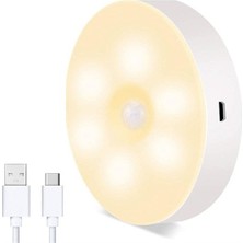 Tuncel Store Hareket Sensörlü USB Şarjlı Spot Lamba Mıknatıslı ve Yapışkanlı Gün Işığı Renk LED (5389)