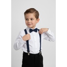 Merdia Kids Erkek Çocuk Uzun Kol Beyaz Gömlek ve Lacivert Askı Papyon Takım