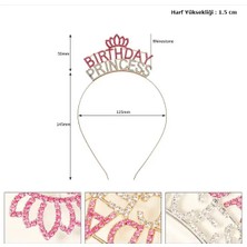 River World Rengi Pembe Parti Tacı Birthday Princess Yazılı Kristal Taşlı