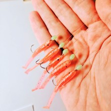 Eagenset Silikon Balıklı Çapari 5 cm (2 Adet) Silikon At Çek Takımı Ultraviyole Uv Neon Simli Pembe ve Fosforlu Glow Boncuklu